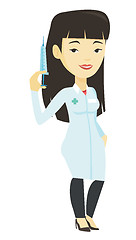 Image showing Doctor holding syringe vector illustration.