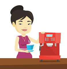 Image showing Woman making coffee vector illustration.