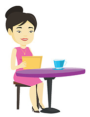 Image showing Woman surfing in the social network in cafe.