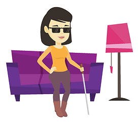 Image showing Blind woman with stick vector illustration.