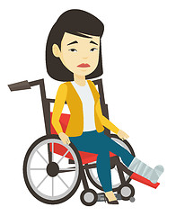 Image showing Woman with broken leg sitting in wheelchair.