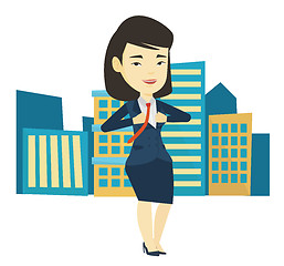 Image showing Business woman opening his jacket like superhero.