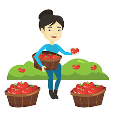 Image showing Farmer collecting tomatos vector illustration.