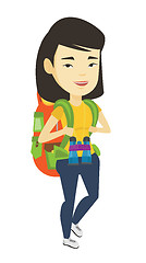 Image showing Woman with backpack hiking vector illustration.