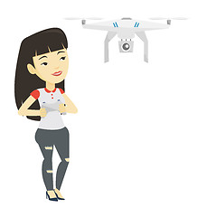 Image showing Woman flying drone vector illustration.