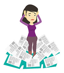 Image showing Stressed business woman having lots of work to do.