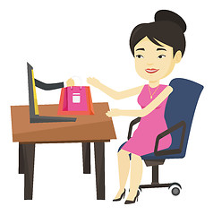 Image showing Woman shopping online vector illustration.