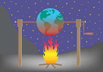 Image showing Planet earth roasting over fire Global warming concept