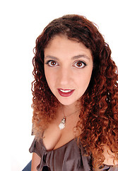 Image showing Portrait of beautiful woman with curly brunette hair