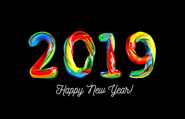 Image showing Colorful 3d text 2019. Congratulations on the new year 2019