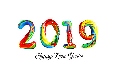 Image showing Colorful 3d text 2019. Congratulations on the new year 2019