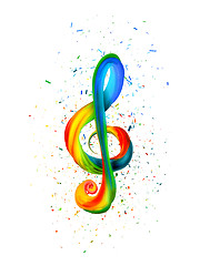 Image showing Colorful treble clef in the form of twisted paint on a white background