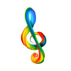 Image showing Colorful treble clef in the form of twisted paint on a white background