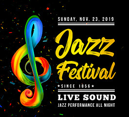 Image showing Jazz festival poster template with a treble clef and text on a black background