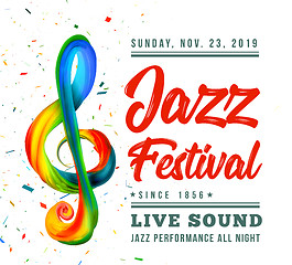 Image showing Jazz festival poster template with a treble clef and text on a black background