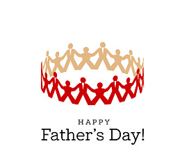 Image showing Congratulations on Father\'s Day. A card in the form of a paper round dance from fathers and children. Vector