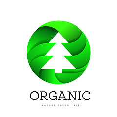 Image showing Organic tree spruce sign on a white background in the shape of a circle. Logo for organic and all that is connected with trees and nature