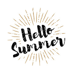 Image showing Hello Summer lettering with sunbursts vector background