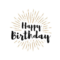 Image showing Happy birthday lettering with sunbursts background