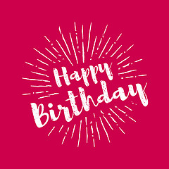 Image showing Happy birthday lettering with sunbursts background. Vector