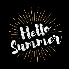 Image showing Hello Summer lettering with sunbursts vector background