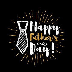 Image showing Happy father\'s day lettering with sunbursts background. Vector illustration