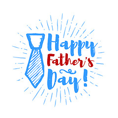 Image showing Happy father\'s day lettering with sunbursts background. Vector illustration