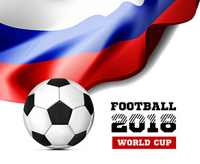 Image showing World Championship Football 2018 Background Soccer Russia with flag and football ball. Vector illustration