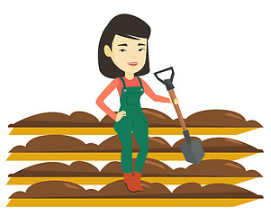 Image showing Farmer with shovel at field vector illustration.