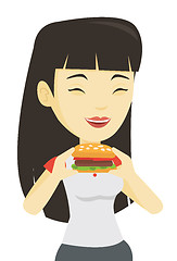 Image showing Woman eating hamburger vector illustration.