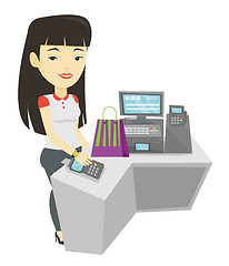 Image showing Woman paying wireless with smart watch.