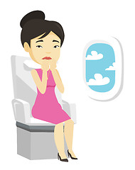 Image showing Young woman suffering from fear of flying.