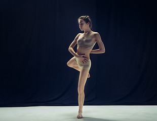 Image showing Young teen dancer ion white floor background.