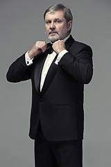 Image showing Middle aged male adult wearing a suit isolated on gray