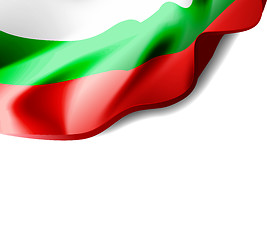 Image showing Waving flag of Bulgaria close-up with shadow on white background. Vector illustration with copy space