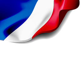 Image showing Waving flag of France close-up with shadow on white background. Vector illustration with copy space