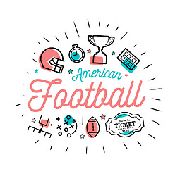 Image showing American football. Vector illustration in the style of thin lines with flat icons