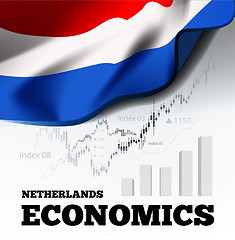 Image showing Netherlands economics vector illustration with holland flag and business chart, bar chart stock numbers bull market, uptrend line graph symbolizes the growth