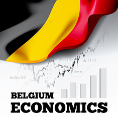 Image showing Belgium economics vector illustration with the flag of Belgium and business chart, bar chart stock numbers bull market, uptrend line graph symbolizes the growth