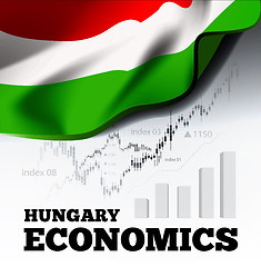 Image showing Hungary economics vector illustration with hungarian flag and business chart, bar chart stock numbers bull market, uptrend line graph symbolizes the growth