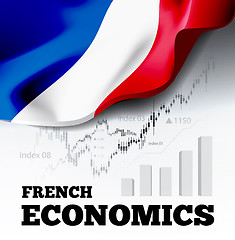 Image showing French economics vector illustration with france flag and business chart, bar chart stock numbers bull market, uptrend line graph symbolizes the growth