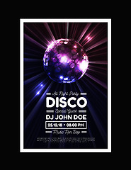 Image showing Disco party vector background with rays and disco ball