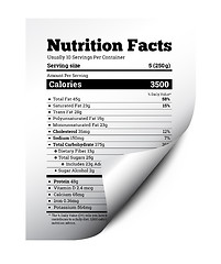 Image showing Nutrition facts label design with page curl. Vector
