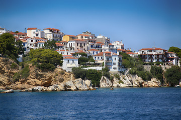 Image showing Detais of the old part of Skiathos town on Skiathos Island in Gr