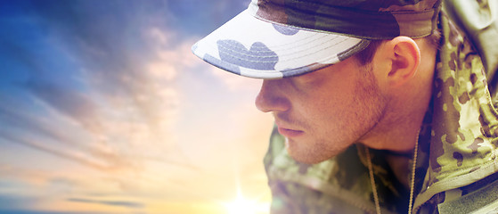 Image showing close up of young soldier in military uniform