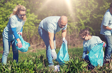 Image showing volunteers with garbage bags cleaning park area