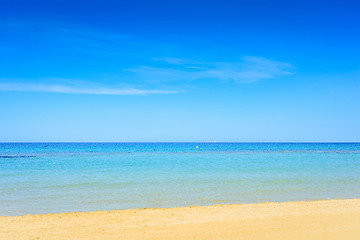 Image showing European sandy beach and blue sea.