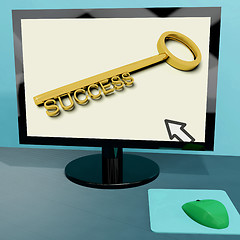 Image showing Success Key On Computer Shows Business Achievement Online