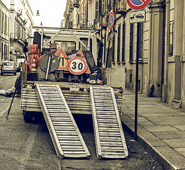 Image showing Vintage looking Roadworks signs