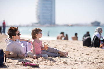 Image showing Mom and daughter on the beach